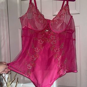 Torrid lingerie - Embroidered Underwire Pink Mesh Bodysuit